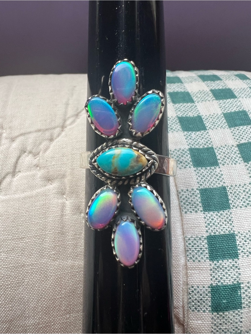 Sterling southwestern Opal and turquoise ring - Picture 5 of 8